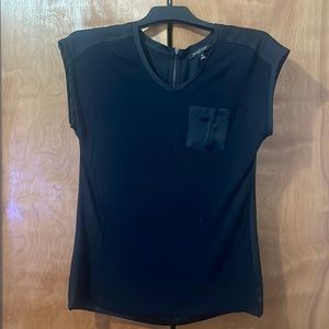 Paraphrase Black Short Sleeve Mixed Media Top